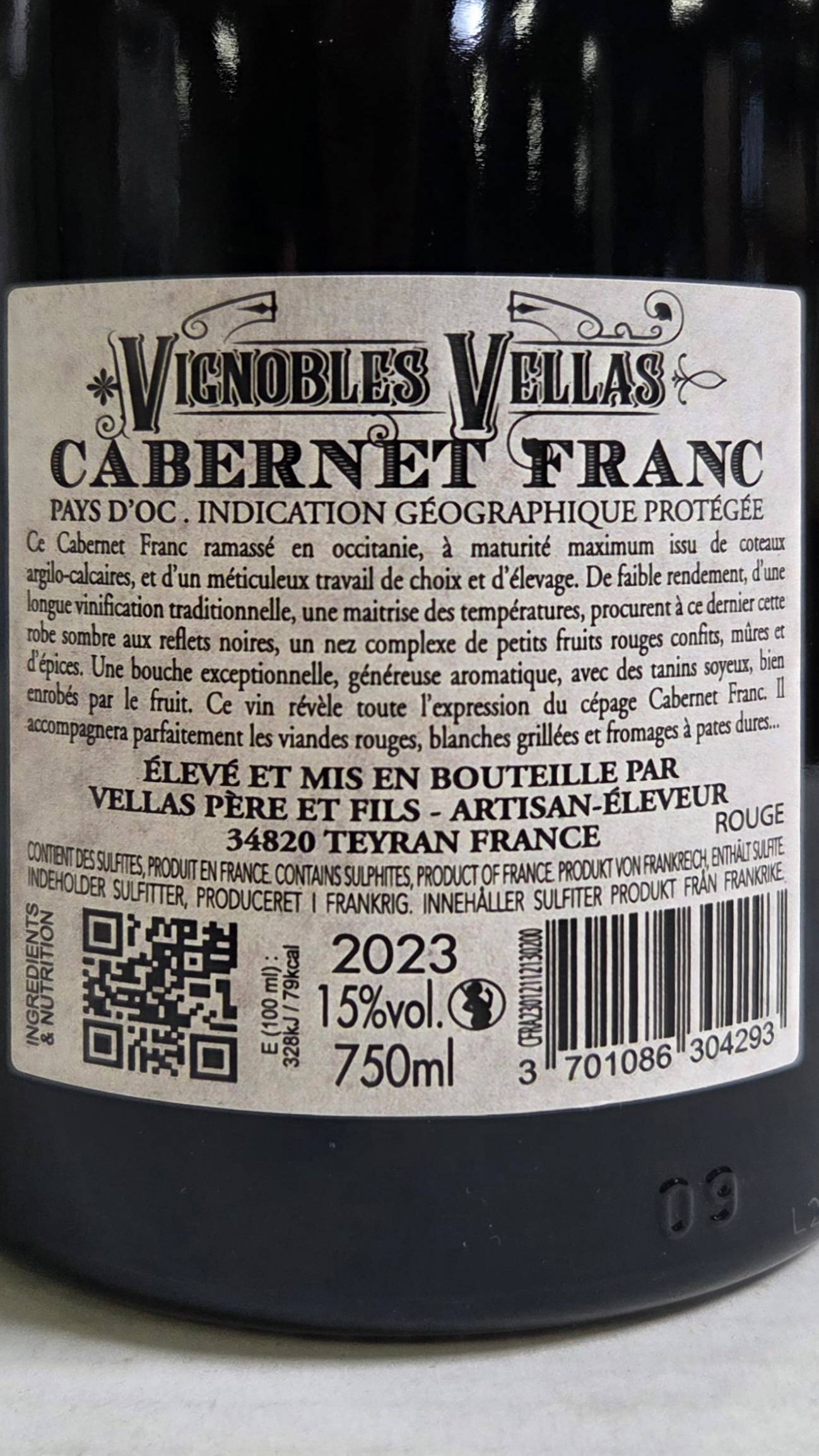 Le Coq Cabernet Franc 2023 kaitstud geograafilise tähisega vein (Vignobles Vellas) 15% 0,75l - Image 3